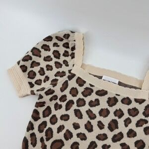 Willow & Wind Leopard Print Square Neck Puff Sleeve Knit Sweater Top Women